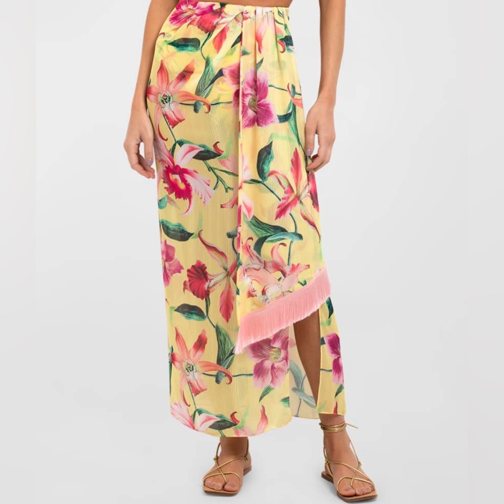 NWT PatBO Laelia Floral Fringe Trim Maxi Beach Skirt Cover Up US 4